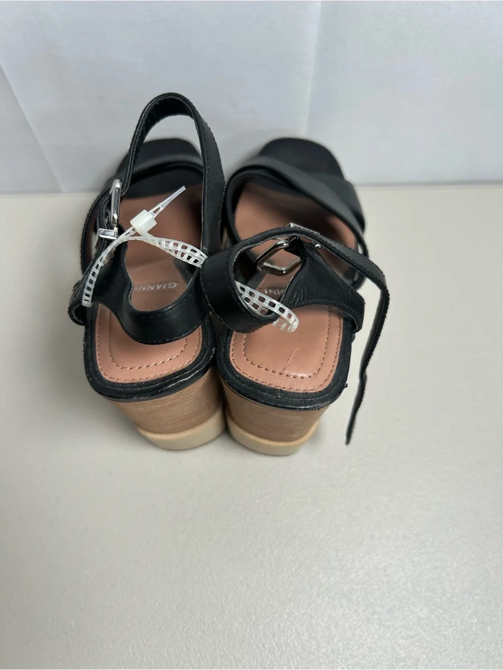 Gianni Bini Black Leather Crisscross Slingback Heels